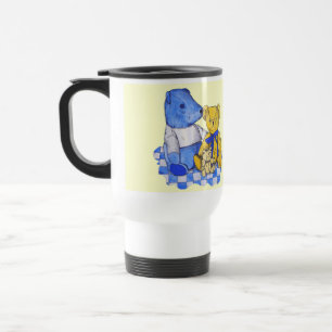 Taza De Viaje manto azul de picnic con niños de teddies viejos