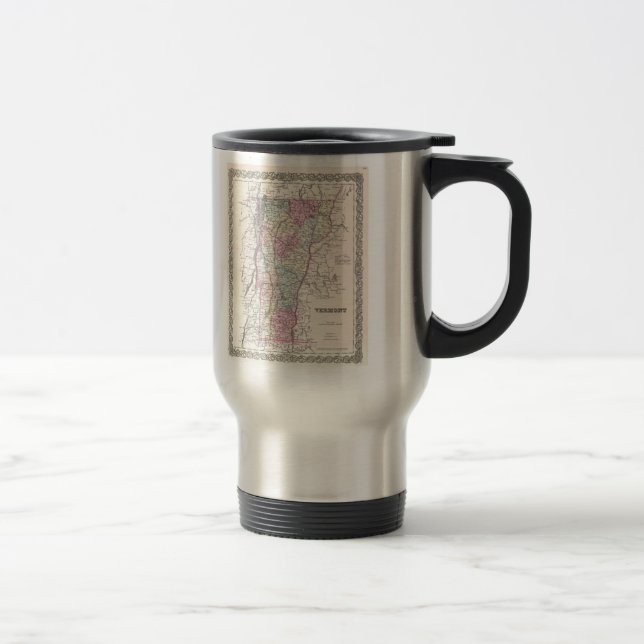 Taza De Viaje Mapa Antiguo de Vermont (1855) (Derecha)