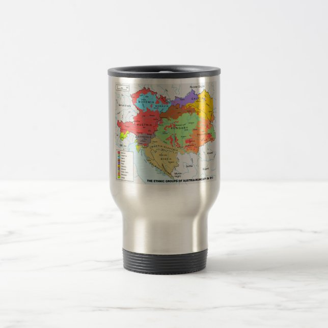 Taza De Viaje Mapa Austria-Hungría de diversidad étnica en 1910 (Centro)
