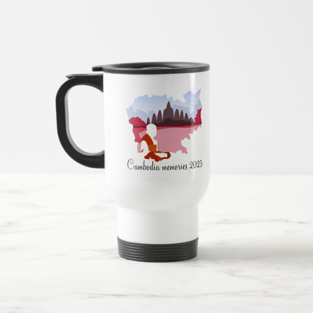 Taza De Viaje Mapa de Recuerdos de Camboya con monjes personaliz (Izquierda)