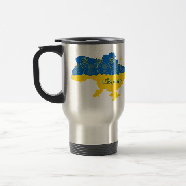 Taza De Viaje Mapa de Ucrania con girasol y bandera ucraniana (Izquierda)