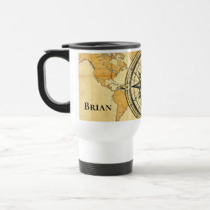 Taza De Viaje Mapa del mundo minimalista moderno Brújula Estétic