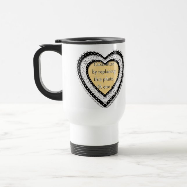 Taza De Viaje Marco de Foto de Corazón Entrelazado (Izquierda)