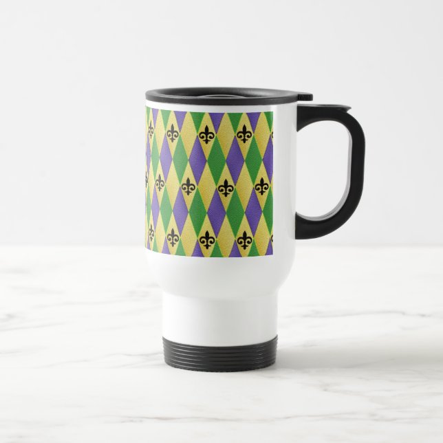 Taza De Viaje Mardi Gras Harlequin Fleur De Lis (Derecha)