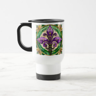 Taza De Viaje Mardi Gras Sained Glass Fleur de lis