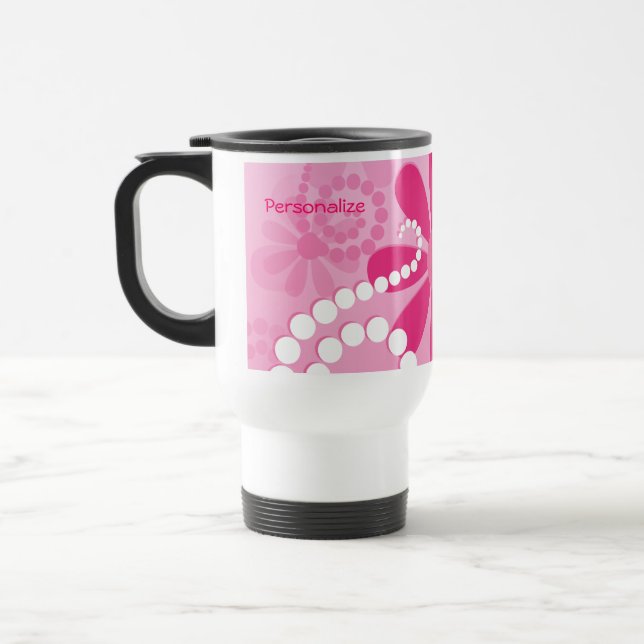 Taza De Viaje Margaritas retras rosadas lindas de las flores (Izquierda)