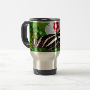 Taza De Viaje Mariposa de cebra con corazón rojo hibiscus