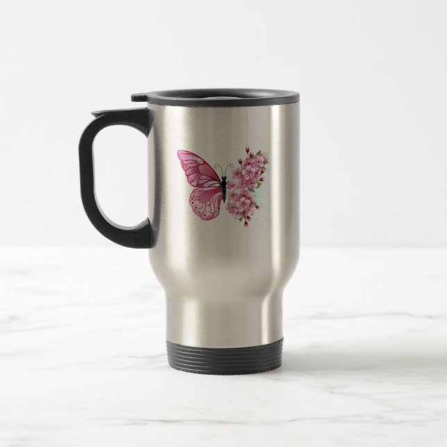 Taza De Viaje Mariposa de flores con Sakura rosa (Izquierda)