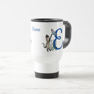 Taza De Viaje Mariposa de gato siamés monograma inicial E nombre