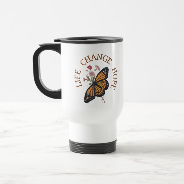 Taza De Viaje Mariposa monarca negra y naranja  (Izquierda)