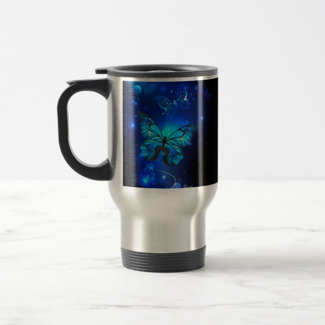 Taza De Viaje Mariposa morfo en el fondo oscuro (Izquierda)