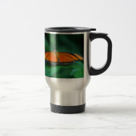 Taza De Viaje Mariposa naranja brillante y negra en hoja
