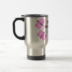Taza De Viaje Mariposa rosa Bebé ducha acuarela añadir nombre