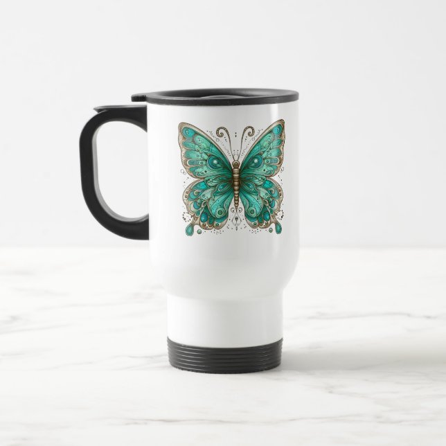 Taza De Viaje Mariposa turquesa elegante (Izquierda)