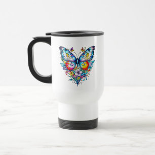 Taza De Viaje Mariposa y Corazón floral personalizada