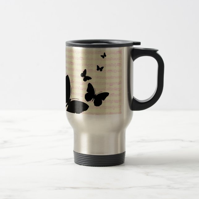 Taza De Viaje Mariposa y notas rosas (Derecha)
