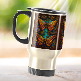 Taza De Viaje Mariposas de bronce en Aqua Blue