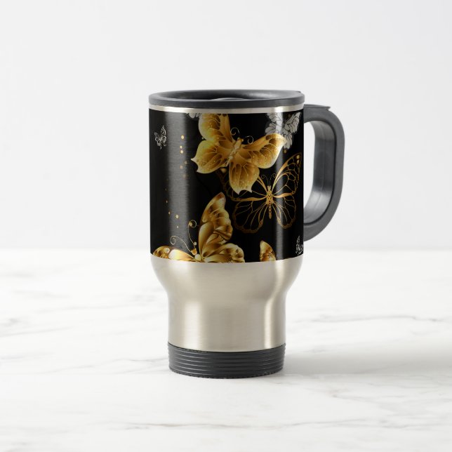 Taza De Viaje Mariposas doradas y blancas (Anverso derecho)