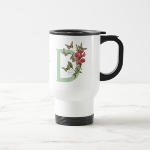 Taza De Viaje Mariposas Flor Monograma Inicial D Personalizado