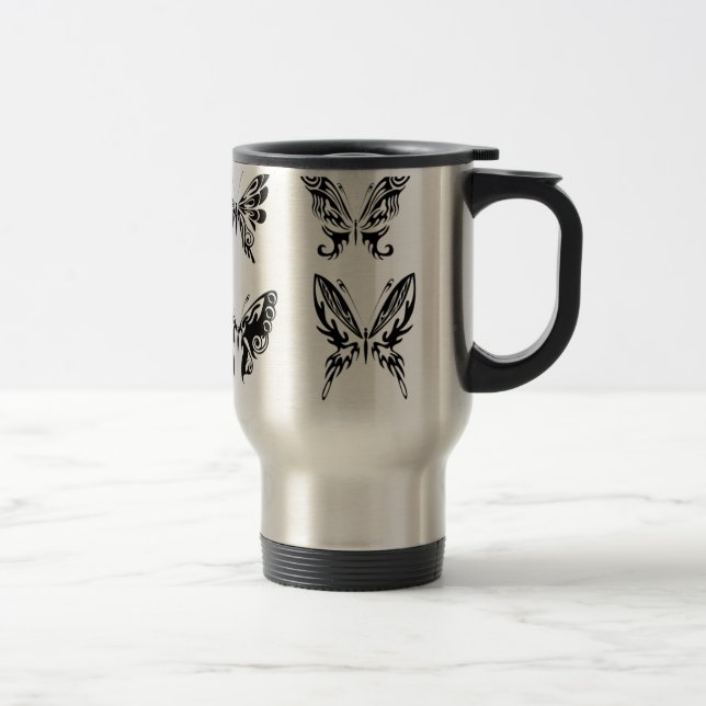 Taza De Viaje Mariposas Negras Y Blancas (Derecha)