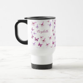 Taza De Viaje Mariposas Rosadas Hermosas Nombre Personalizado