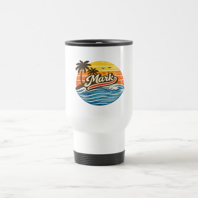 Taza De Viaje Mark Retro Sunset Name Design (Centro)