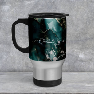 Taza De Viaje Mármol personalizado de lujo con nombre personaliz