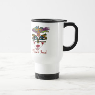 Taza De Viaje Máscara de plumas de Purpurina del Mardi Gras colo
