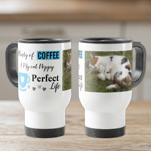 Taza De Viaje Mascota de gato perfecta y foto blanca azul café