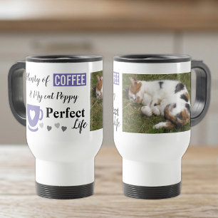 Taza De Viaje Mascota de gato perfecta y foto blanca y morada de