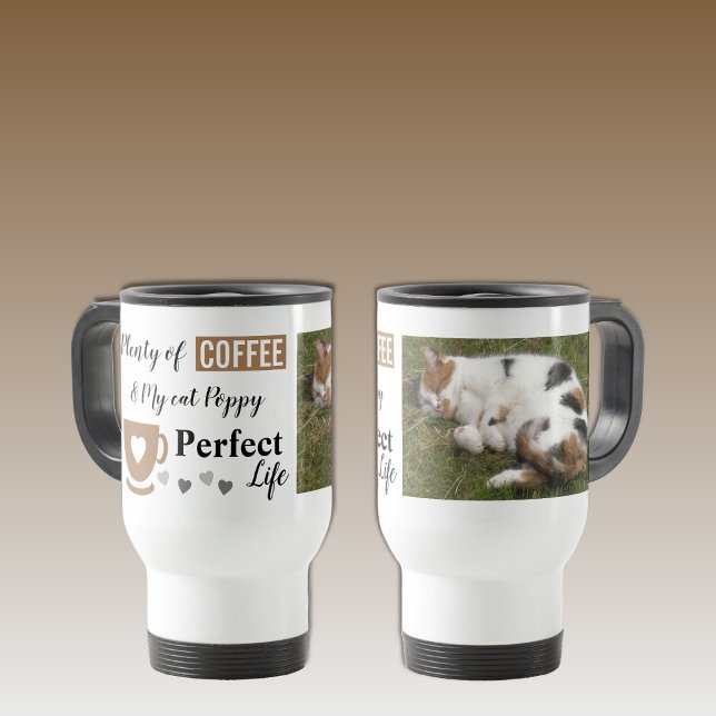 Taza De Viaje Mascota de gato perfecto y foto café marrón blanco (Subido por el creador)