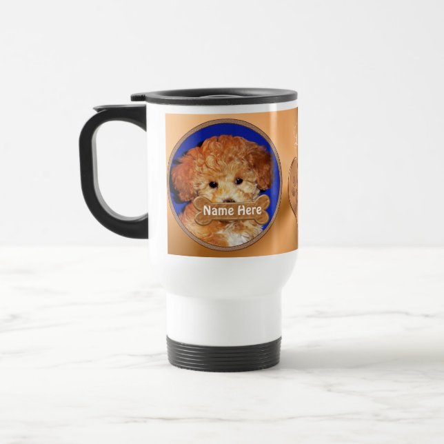 Taza De Viaje Materia personalizada del perro SUS 2 FOTOS, TEXTO (Izquierda)