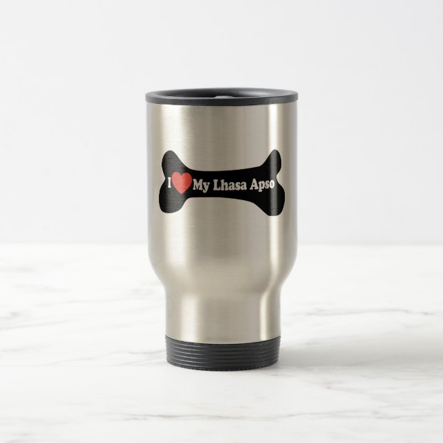 Taza De Viaje Me encanta mi lahasa apso - hueso de perro (Centro)