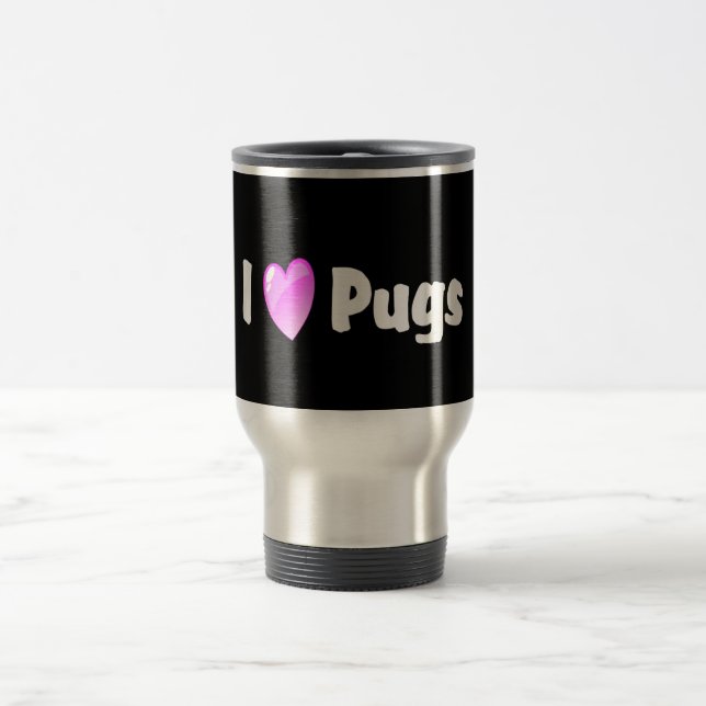 Taza De Viaje Me encantan los Pugs (Centro)