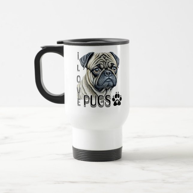 Taza De Viaje Me encantan los Pugs | Propietarios de perros call (Izquierda)