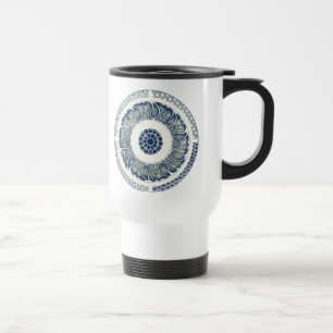 Taza De Viaje Medallón Chino: Chinoiserie Azul Índigo