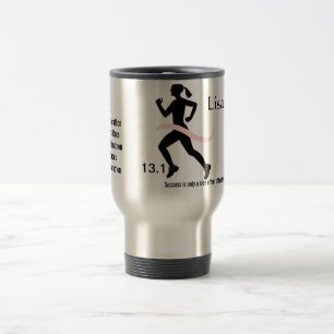 Taza De Viaje Media cinta del rosa del maratón de las mujeres