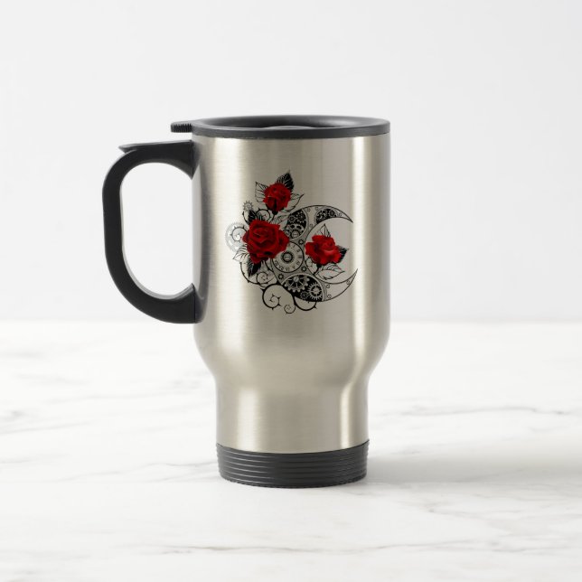 Taza De Viaje Media luna mecánica con rosas rojas (Izquierda)