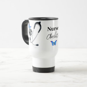 Taza De Viaje Médica de enfermería de mariposa azul de Stethosco