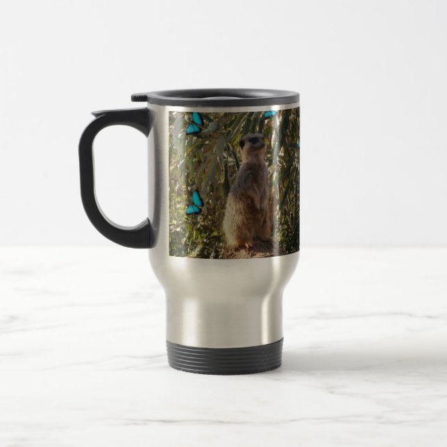 Taza De Viaje Meerkat Y Mariposas Azules, (Izquierda)