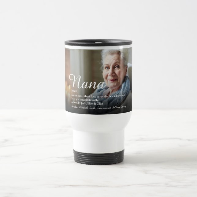 Taza De Viaje Mejor foto manuscrita de definición de abuela (Centro)