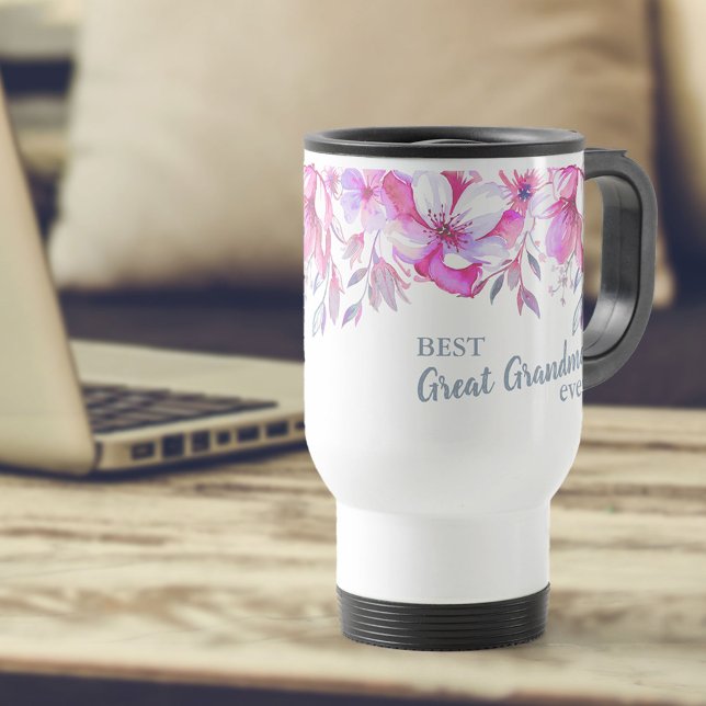 Taza De Viaje Mejor Gran Abuela De Flora Rosa (Subido por el creador)