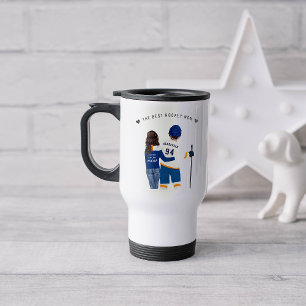 Taza De Viaje Mejor Mamá de Hockey   Jersey de Monograma Azul y 
