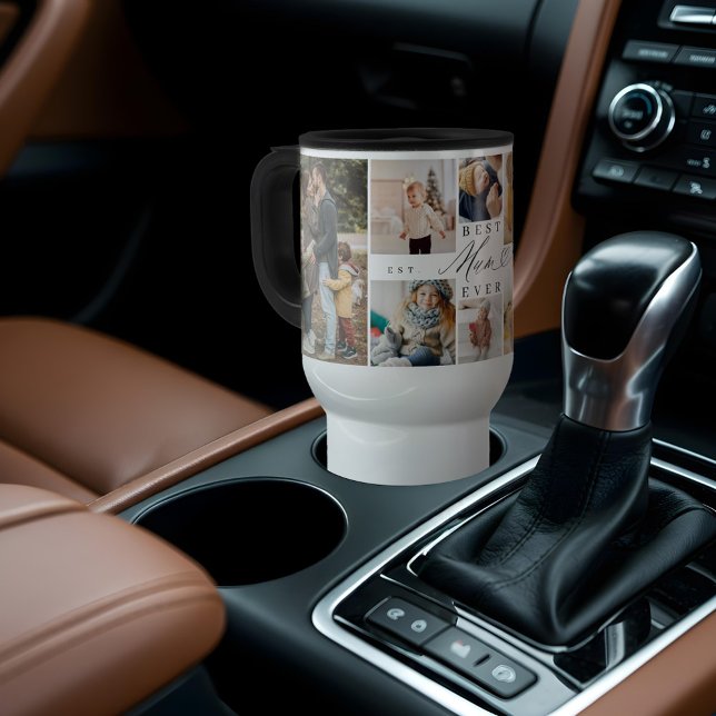 Taza De Viaje Mejor Mamá guiar jamás el Collage de fotos del Día (Best Mum Ever Script Mother's Day 8 Photo Collage Travel Mug)