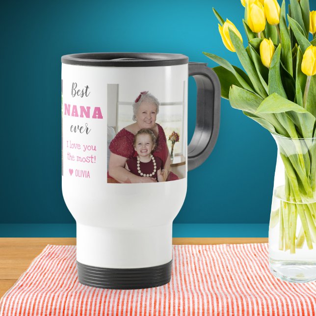 Taza De Viaje Mejor Nana Que Te Ama Más De 2 Fotografía (Best Nana Ever Love You Most 2 Photo Travel Mug- grandma gift ideas)