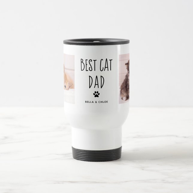 Taza De Viaje Mejor Papá Gato | Dos textos manuscritos fotográfi (Centro)