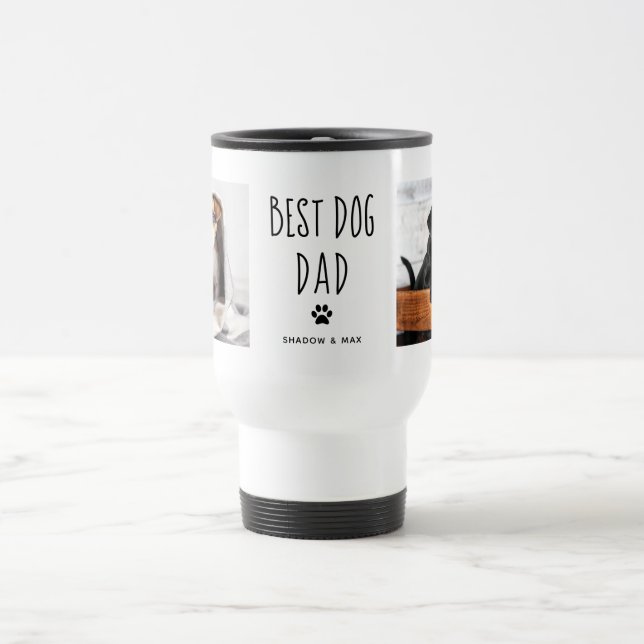 Taza De Viaje Mejor Papá Perro | Dos textos manuscritos fotográf (Centro)
