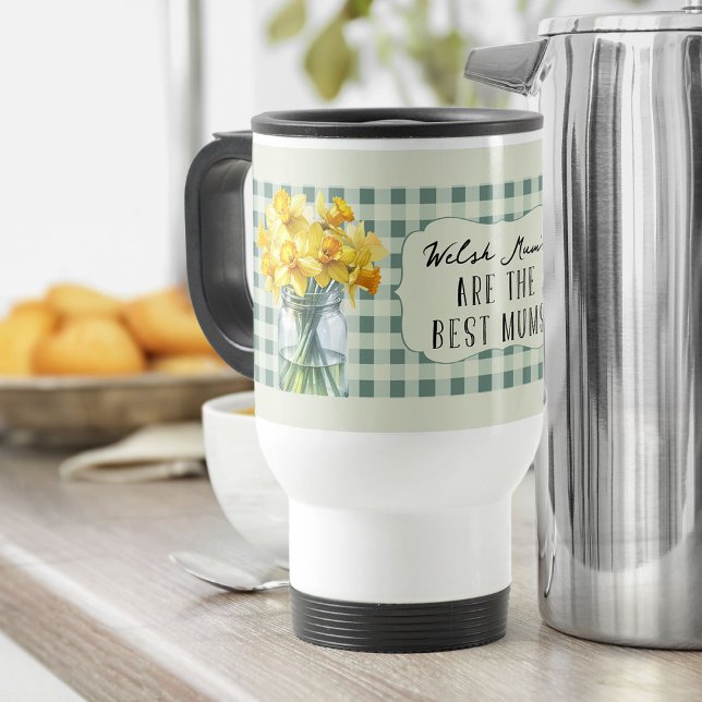 Taza De Viaje Mejores Mamáes cultivan Daffodils verdes en un Jar (Travel Mug for mum with daffodils and editable title - perfect for Mother's Day)