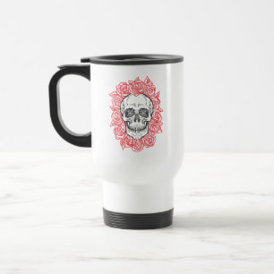 Taza De Viaje ¡Memento Mori! Calavera y Rosas, mano dibujada