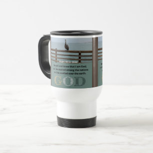 Taza De Viaje Mensaje de salmo - Salmo 46-10 - Blanco